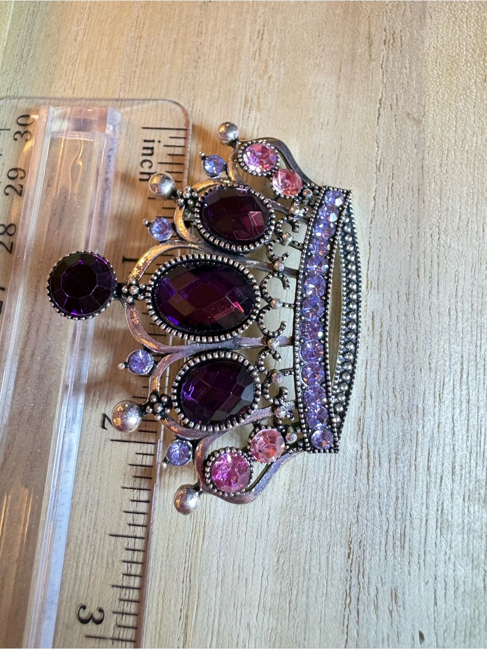 Purple Rhinestone Crown Brooch - Picture 5 of 6